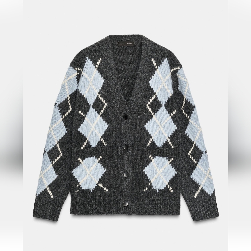 Zara 100% WOOL ARGYLE Cardigan(S)